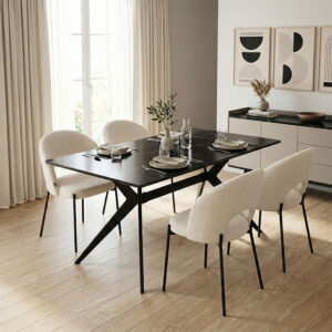 Dining Room with Masebo White Chairs and Ezali Black Table 140x80x75cm Set of 5pcs