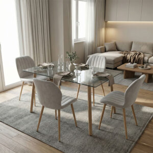 200 001581 Dining Room with Jelour Chairs Gray and Titta Glass Table 120x70x75cm Set of 5pcs
