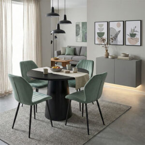 200 001585 Dining Room with Jelour Pistachio Chairs and Donda Table Black Φ100x76 Set of 5pcs