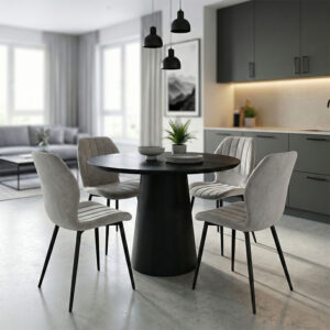 200 001586 Dining Room with Jelour Pistachio Chairs and Donda Table Black Φ100x76 Set of 5pcs