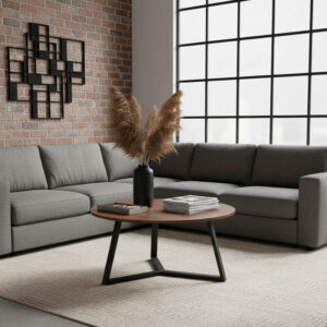 Coffee table Berton Argos The Classic in walnut color and black metal D80x40cm