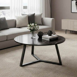 225 000075 Coffee table Berton Argos The Classic in marble look and black metal D80x40cm