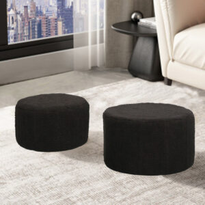 225 000078 1 Stool - Pouf Gabello Argos The Classic boucle fabric in black color D44x26.5cm