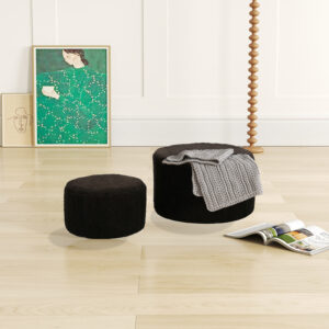 225 000078 2 Stool - Pouf Gabello Argos The Classic boucle fabric in black color D44x26.5cm