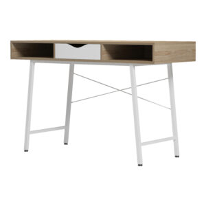 230 000060 2 Office desk Komo Argos The Classic in sonoma-white color with white metallic legs 120x48x76cm