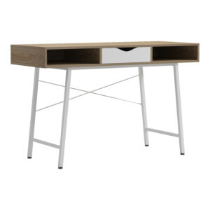 230 000060 Office desk Komo Argos The Classic in sonoma-white color with white metallic legs 120x48x76cm