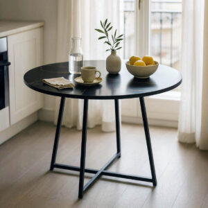 230 000094 Sarah I table Argos The Classic in black marble with black metal legs D100x76cm