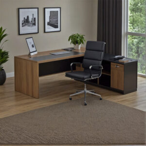 246 000014 1 Professional desk with right corner Oscar Argos The Classic melamine in walnut-charcoal shade 240x180x76cm