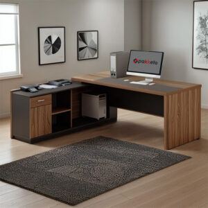 246 000015 1 Professional desk with left corner Oscar Argos The Classic melamine in walnut-charcoal shade 240x180x76cm