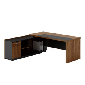 Professional desk with left corner Oscar Argos The Classic melamine in walnut-charcoal shade 240x180x76cm