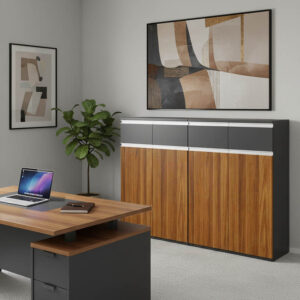 246 000037 Professional office cabinets Oscar Argos The Classic walnut-anthracite 160x40x120cm