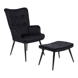 Armchair with footstool Siella Argos The Classic black velvet-black metal leg 59x67x94cm