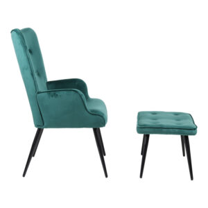 255 000080 2 Armchair with footstool Siella Argos The Classic dark green velvet-black metal leg 59x67x94cm