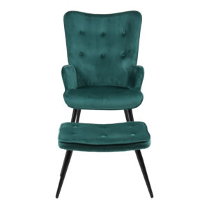 255 000080 3 Armchair with footstool Siella Argos The Classic dark green velvet-black metal leg 59x67x94cm