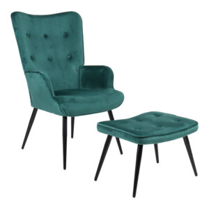 255 000080 Armchair with footstool Siella Argos The Classic dark green velvet-black metal leg 59x67x94cm