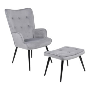Armchair with footstool Siella Argos The Classic grey velvet-black metal leg 59x67x94cm