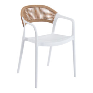 Ankara Argos The Classic stackable armchair pp in white color and natural color pe rattan 54x55.5x77cm