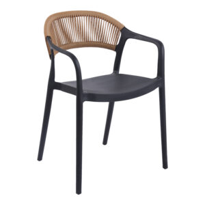 Ankara Argos The Classic stackable armchair pp in black color and natural color pe rattan 54x55.5x77cm