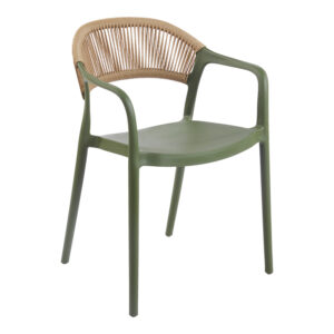 Ankara Argos The Classic stackable armchair pp in olive green color and natural color pe rattan 54x55.5x77cm