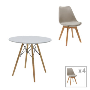 Julita-Gaston dining table set of 5 Argos The Classic MDF and beech wood in gray-white-natural shade D80x73cm