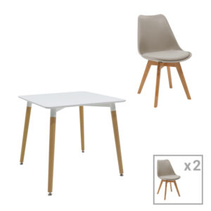 Dining table Natali-Gaston set of 3 Argos The Classic MDF and beech wood in gray-white-natural shade 80x80x76cm
