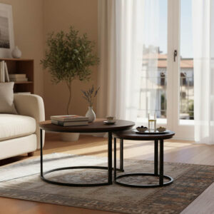 Coffee tables Solme I Argos The Classic 2pcs in walnut color with black metal legs
