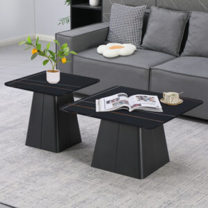 Square Argos The Classic coffee tables set of 2 metal-sintered stone in black marble color