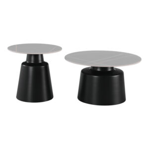 278 000041 1 Coffee tables Dualis Argos The Classic set of 2 pieces black metal-sintered stone in grey marble look color