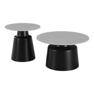 278 000041 2 Coffee tables Dualis Argos The Classic set of 2 pieces black metal-sintered stone in grey marble look color