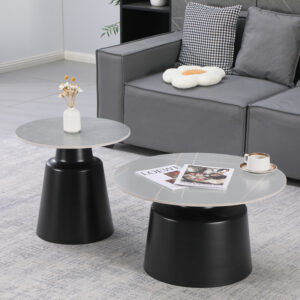 278 000041 Coffee tables Dualis Argos The Classic set of 2 pieces black metal-sintered stone in grey marble look color