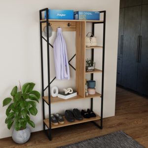 321 000120 Feranda Argos The Classic entance furniture with oak shelves and black metal frame 88x34x180cm
