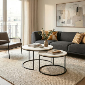 321 000130 Solme Argos The Classic coffee table set of 2 pieces cream-black metal leg