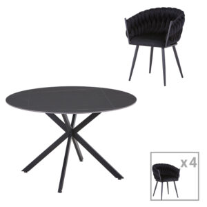 327 000052 Vivian-Stoyen Argos The Classic dining table 5 pcs black velvet - black marble Φ120x75cm