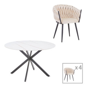 327 000053 Vivian-Stoyen Argos The Classic dining table 5 pcs beige velvet - white marble Φ120x75cm