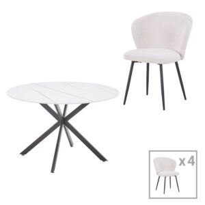 327 000056 Dining table Karg-Stoyen Argos The Classic 5 pcs white fabric - white-beige marble Φ120x75cm