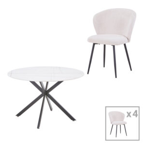327 000057 Dining table Karg-Stoyen Argos The Classic 5 pcs white fabric - white-black marble Φ120x75cm
