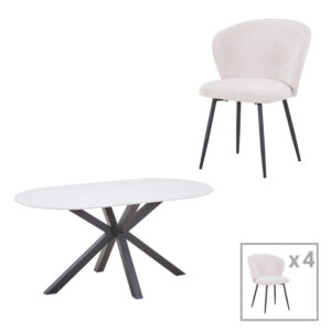 327 000058 Karg-Makrey Argos The Classic dining table 5 pcs white fabric - white marble 160x90x75cm