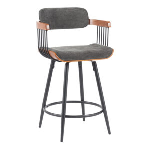 Rotating bar stool Cameo Argos The Classic metal black-walnut wood-dark grey fabric 53x50x93cm