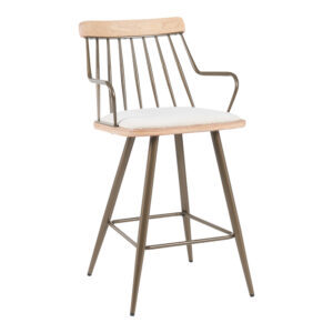 Posse bar stool Argos The Classic bronze metal-white wash wood-beige fabric 48x54x92.5cm