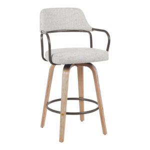 Rotating middle-height bar stool Tertia Argos The Classic metal-wood and fabric in beige-brown color 54x52x98cm