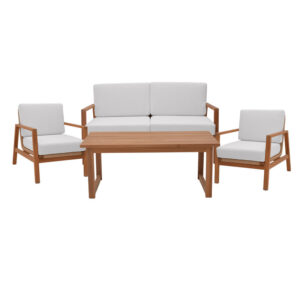 Doumain Argos The Classic lounge set of 4 natural teak wood-white cushion-natural rattan