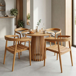 Dining set 5pcs Noody-Kenda I Argos The Classic teak wood in natural shade D80x75