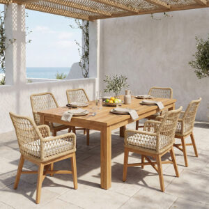 Dining set 7pcs Elaiza-Wooly Argos The Classic teak wood in natural-beige shade 220x90x75cm