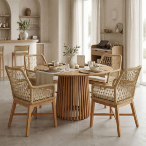 Dining set Elaiza-Kenda I Argos The Classic 5pieces set teak wood in natural-beige shade D120x75cm