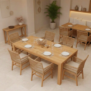 Dining table Inca-Wooly Argos The Classic set of 7 pieces in natural-beige shade 220x90x75cm