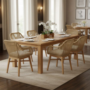 Kalie-Wooly Argos The Classic dining set 7pcs in natural-beige shade 220x90x75cm