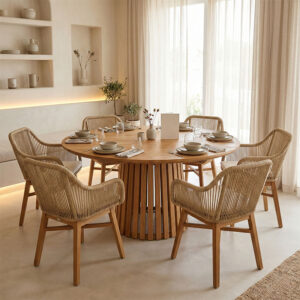 Kalie-Kenda I Argos The Classic dining set 7pcs in natural-beige shade Φ120x75cm