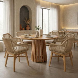 Kalie-Kenda Ι Argos The Classic dining set 7pcs in natural-beige shade Φ80x75cm