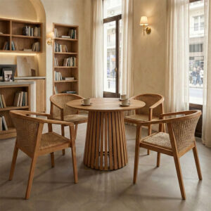 Granny-Kenda Ι Argos The Classic dining set 5pcs in natural-beige shade Φ80x75cm