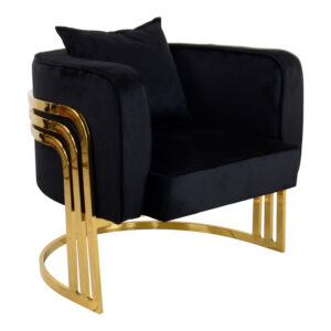 Roblu Argos The Classic armchair gold metal and velvet in black shade 72x77.4x70cm